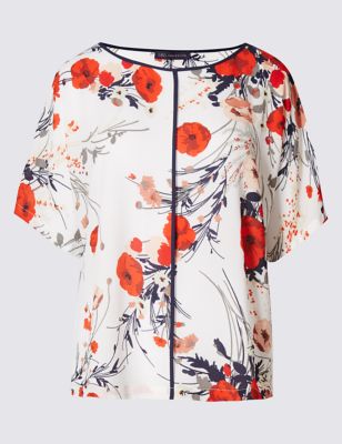 Loose Fit Poppy Print Shell Top